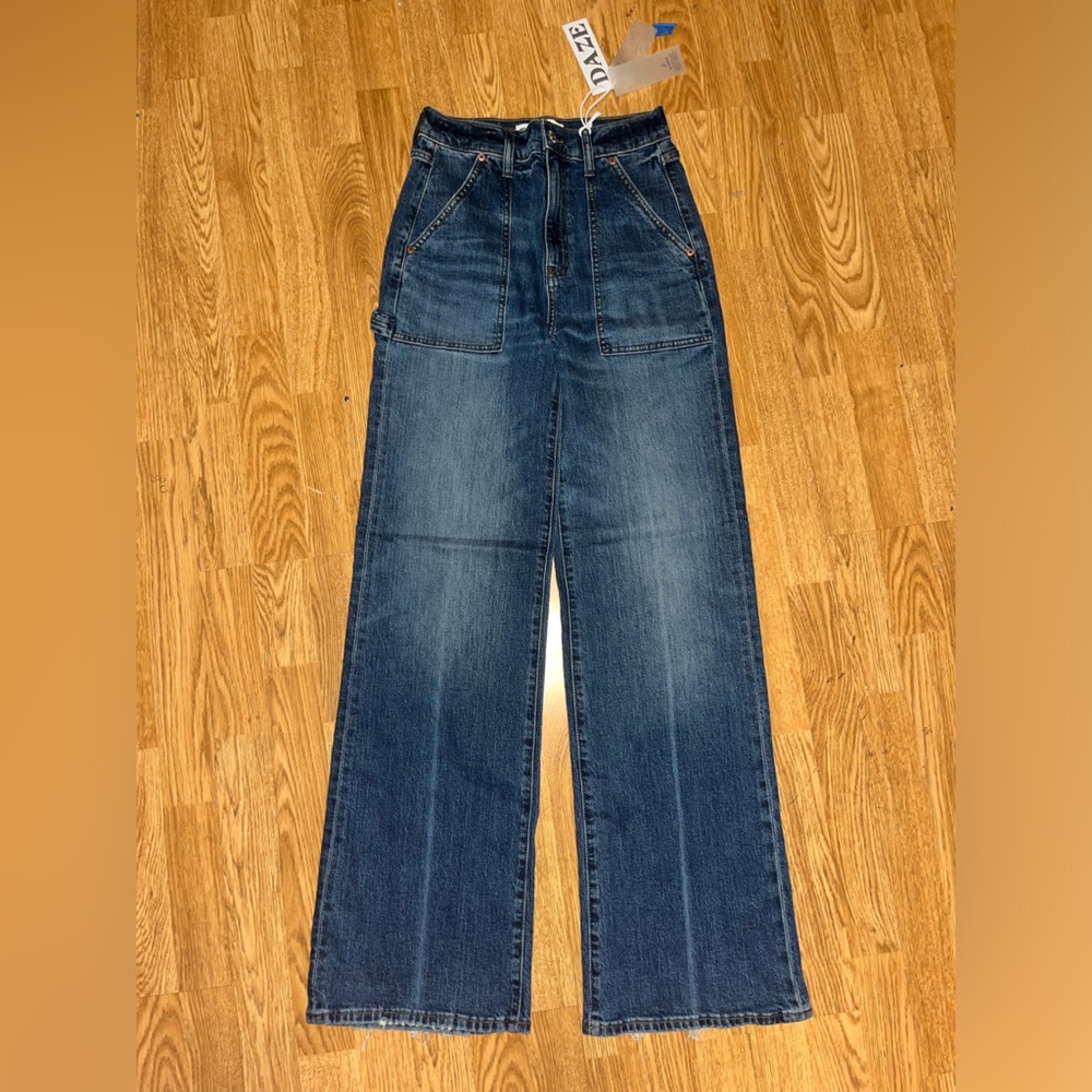 DAZE Denim Blue High Waisted Wide Leg Carpenter Jeans